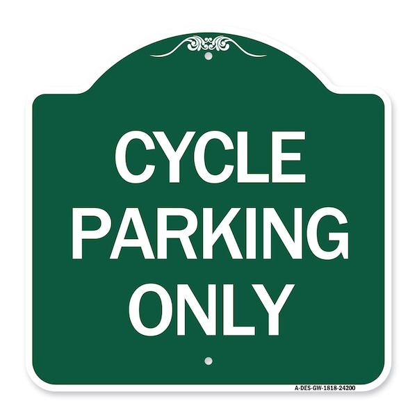 Signmission Designer Series Sign-Cycle Parking Only, Green & White Aluminum Sign, 18" x 18", GW-1818-24200 A-DES-GW-1818-24200 - main